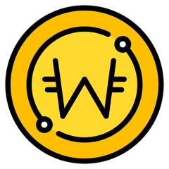 south korean won coin filled outline icon