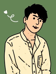 cute man cartoon on green background