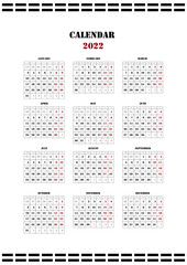 2022 calendar planner. Corporate week. Template layout, 12 months yearly, white background. Simple design for business brochure, flyer, print media, advertisement. Week starts from Monday