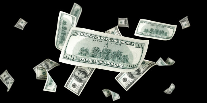 Us dollar bill. Washington American cash. Falling usd money background.
