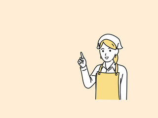 説明するスーパーの店員　話す　女性　従業員　アルバイト　フリーター　レジ係