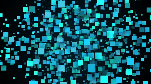 Geometric wave from scattering 3d render cubes. Digital futuristic panorama of data processing and information clusters. Dynamic virtual flow of pixel quadrangular textures.