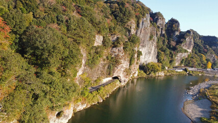 競秀峰・青の洞門の空撮
