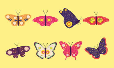 colorful butterflies icon set