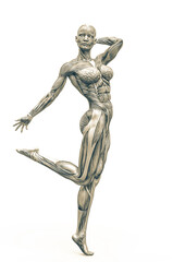 muscle woman doing a pin up pose in white background
