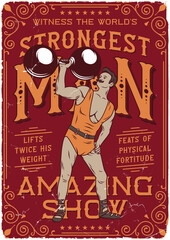 Vintage poster design with illustration of Strongest man