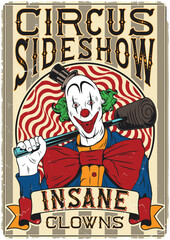 Vintage poster design with illustration of Clown