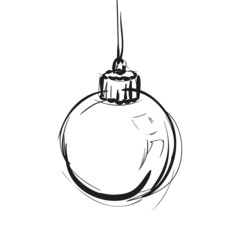 Christmas ball quick sloppy digital sketch, Vector illustration hand drawn black ink New Year and Christmas holiday decoration design element