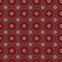 Knit pattern seamless wool check knitted texture knitwear fabric, Knitting sweater design background abstract geometric ornament nordic motif vector illustration