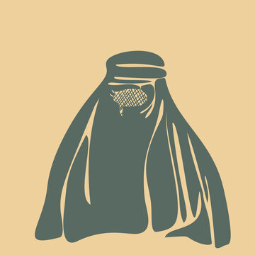 Burqa, Muslim woman portrait wearing burqa islamic female headwear covered head, Abstract vector illustration silhouette contemporary art female traditional fashion in islam