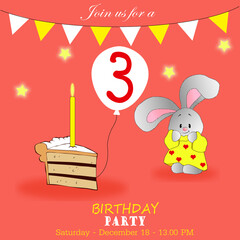 Birthday party girl postcard 3 years old