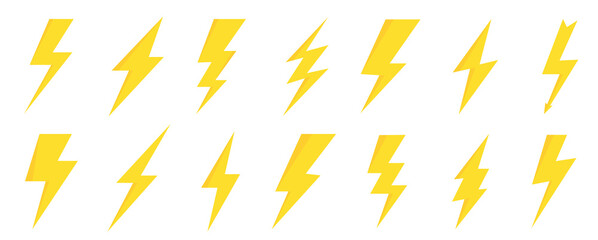 Lightning bolt icon set. Thunder bolt flat style icon. Bolt lightning flash icons. Flash icons collection. Bolt logo. Electric symbols. Stock vector.