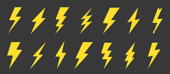 Electric bolt icon set. Thunder bolt flat style icon. Bolt lightning flash icons. Flash icons collection. Bolt logo. Electric symbols. Stock vector.