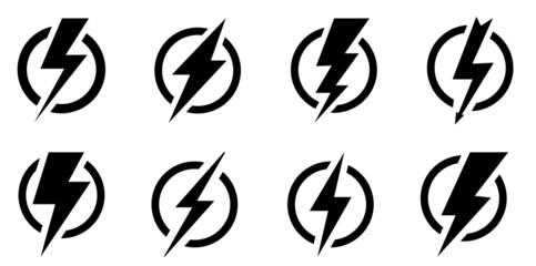 Lightning bolt icon set. Thunder bolt flat style icon. Bolt lightning flash icons. Flash icons collection. Bolt logo. Electric symbols. Stock vector.