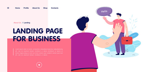 Coworkers greeting at work or street. Male character with briefcase waving at man flat vector illustration. Communication, friendship concept for banner, website design or landing web page