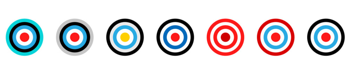 Target icon set. Target vector icons. Goal different shapes and colors. Target with arrow. Stock vector.
