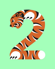 2 with stilizated tiger for create 2022 greeting card