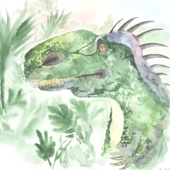 Selbstklebende Fototapeten Dinosaurier /Watercolor colorfull dinosaurus monolofosaurus illustration  © Juli_fl_y