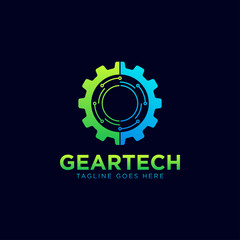 Gear technology vector logo template. This logo is suitable for factory, industrial, technology, website, digital, mechanic, wheel.