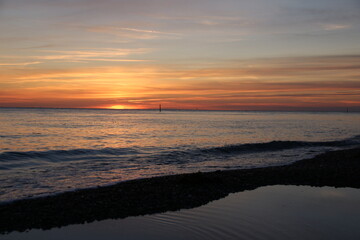 Agon-Coutainville, Normandie, France - coucher de soleil, mer, oiseaux