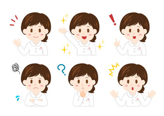 女性医療従事者の表情イラストセット
