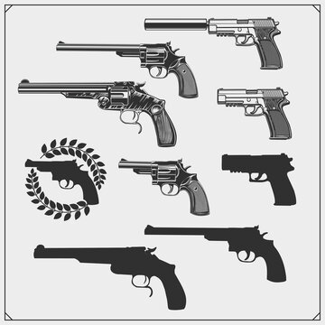 Collection of Gun emblems, labels and design elements. 