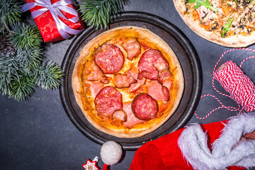 Christmas pizza lunch party concept
