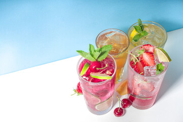 Set of various cold summer cocktails