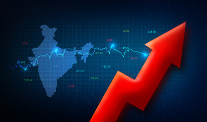 Indian economy growth concept  up arrow and Indian map. Indian stock market growth concept illustration