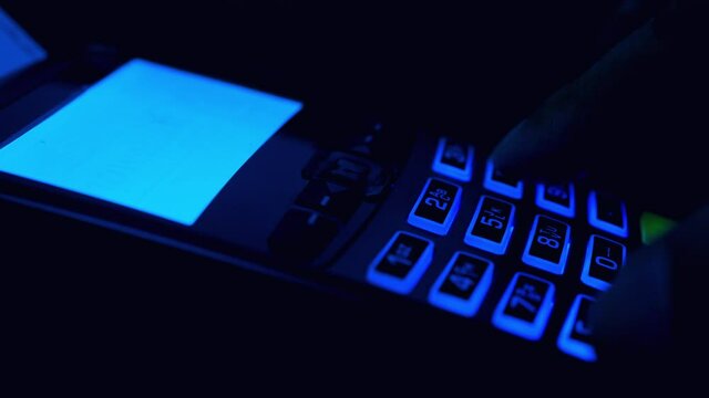 Close-up, technology for payment of services without cash, technology for using credit cards to pay for services via EDC (Electronic Data Capture) machine

