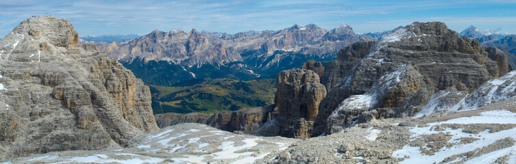 panoramic view to mountain range at Dolomiti alps in Italia