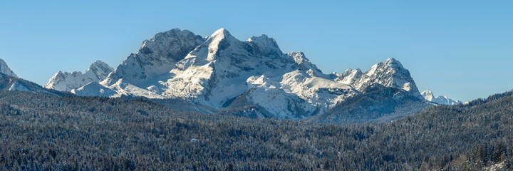 panoramic view to Zugspitze mountain range in Bavaria