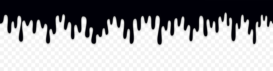 Melt drip black liquid banner vector. Isolated seamless dripping melted background element. Flowing abstract  liquid banner. Spilled liquid concept. Vector illustration.