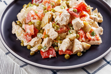 chicken vegetables mushrooms salad on a plate