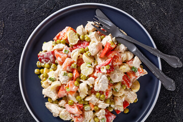 chicken vegetables mushrooms salad on a plate