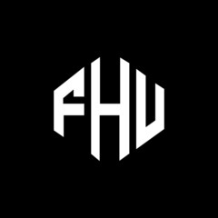 FHU letter logo design with polygon shape. FHU polygon and cube shape logo design. FHU hexagon vector logo template white and black colors. FHU monogram, business and real estate logo.