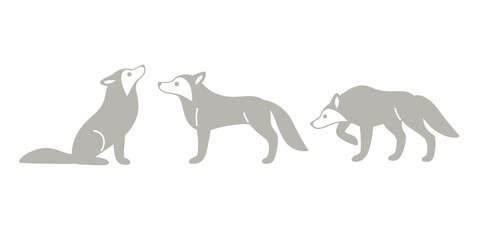 Cartoon wolf icon set. Cute animal character in different poses.