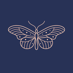 Geometric illustration of butterfly. Contour vector illustration for prints, clothing, packaging, stickers, logo, emblem.