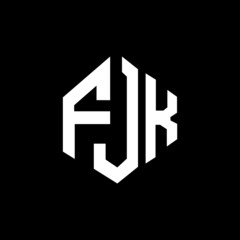 FJK letter logo design with polygon shape. FJK polygon and cube shape logo design. FJK hexagon vector logo template white and black colors. FJK monogram, business and real estate logo.