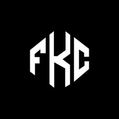 FKC letter logo design with polygon shape. FKC polygon and cube shape logo design. FKC hexagon vector logo template white and black colors. FKC monogram, business and real estate logo.