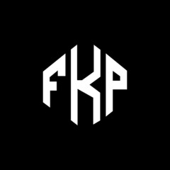 FKP letter logo design with polygon shape. FKP polygon and cube shape logo design. FKP hexagon vector logo template white and black colors. FKP monogram, business and real estate logo.
