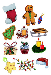 Christmas set clipart lamp, gingerbread,candle,gingerbrad