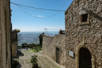 Historic medieval ancient town village of Erice, Sicily Italy with romantic narrow cobblestone...
