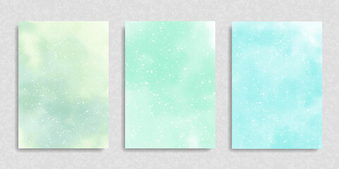 Set of mint green salad gradient watercolor vector background. Hand drawn aquarelle texture. Light green background