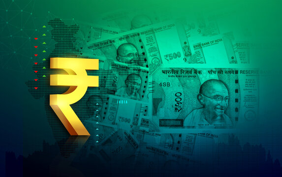 business growth concept.  India economy, finance background, Indian rupee blue abstract background, illustration, rupee currency, rupee background