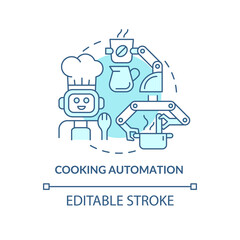 Cooking automation blue concept icon. Technology and innovation abstract idea thin line illustration. Isolated outline drawing. Editable stroke. Roboto-Medium, Myriad Pro-Bold fonts used