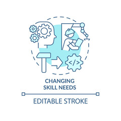 Changing skill needs blue concept icon. Automation disadvantages abstract idea thin line illustration. Isolated outline drawing. Editable stroke. Roboto-Medium, Myriad Pro-Bold fonts used