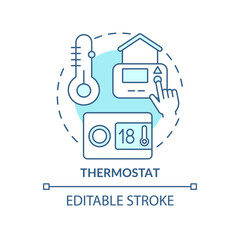 Thermostat blue concept icon. Smart household. Daily automation abstract idea thin line illustration. Isolated outline drawing. Editable stroke. Roboto-Medium, Myriad Pro-Bold fonts used