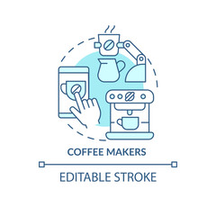 Coffee maker blue concept icon. Home automated devices. Daily automation abstract idea thin line illustration. Isolated outline drawing. Editable stroke. Roboto-Medium, Myriad Pro-Bold fonts used