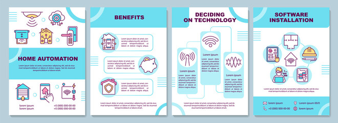 Home automation brochure template. Internet of things. Booklet print design with linear icons. Vector layouts for presentation, annual reports, ads. Arial Black, Myriad Pro Regular fonts used